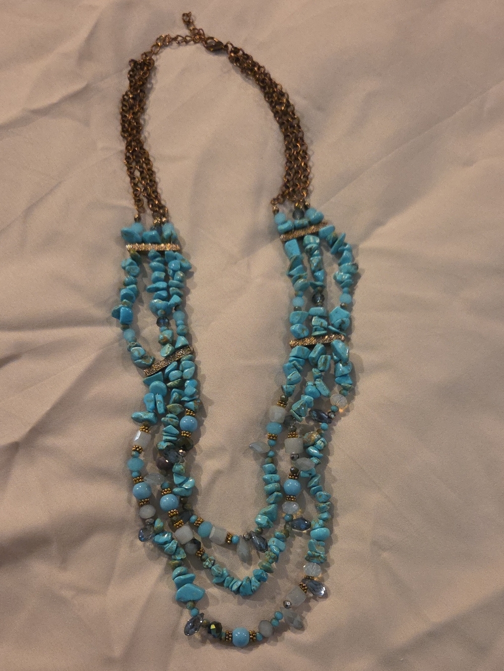 Multi-Strand Turquoise and Gold Beaded Necklace
